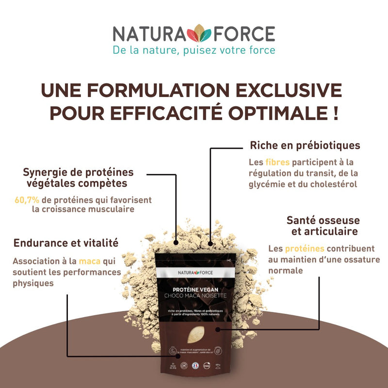 Protéine vegan chocolat maca noisette - Natura Force